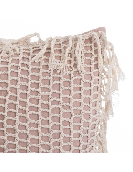 Almohadón Crochet Cuadros y Flecos - Almohadón Hilo Natural