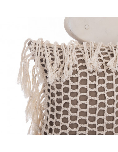 Almohadón Crochet Cuadros y Flecos - Almohadón Hilo Natural