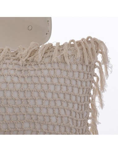 Almohadón Crochet Cuadros y Flecos - Almohadón Hilo Natural
