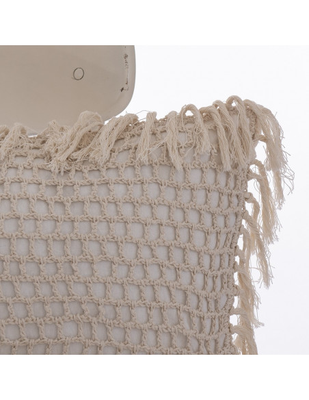 Almohadón Crochet Cuadros y Flecos - Almohadón Hilo Natural
