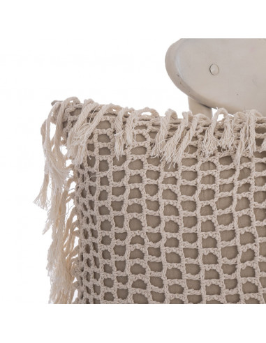 Almohadón Crochet Cuadros y Flecos - Almohadón Hilo Natural