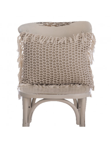 Almohadón Crochet Cuadros y Flecos - Almohadón Hilo Natural