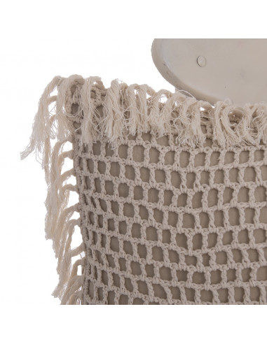Almohadón Crochet Cuadros y Flecos - Almohadón Hilo Natural