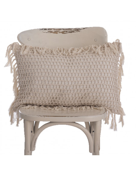 Almohadón Crochet Cuadros y Flecos - Almohadón Hilo Natural