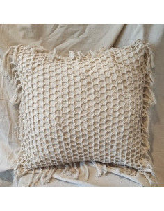 Almohadón Crochet Cuadros y Flecos - Almohadón Hilo Natural 2