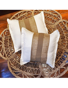 Combo Almohadones  Natural  - Centro Arpillera Tusor Tira