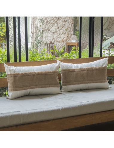 Combo Almohadones  Natural Centro Arpillera y Flecos Lat