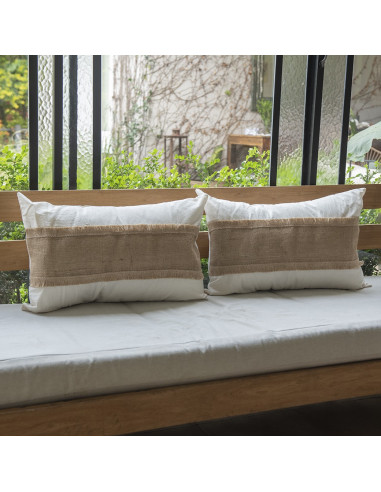 Combo Almohadones  Natural Centro Arpillera y Flecos Lat