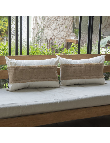 Combo Almohadones  Natural Centro Arpillera y Flecos Lat